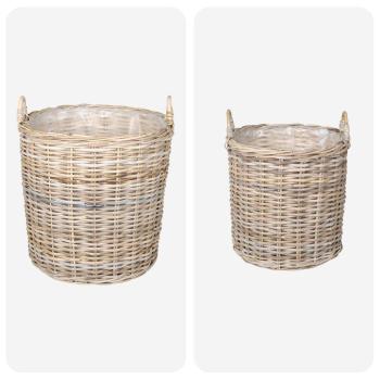 Blumentopf Körbchen GENDT 2 stk. Natürliches Grau Kubu Rattan