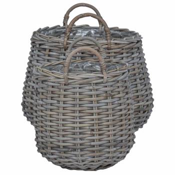 Blumentopf Körbchen mit Speicher 2 pcs Grau Lacak Rattan