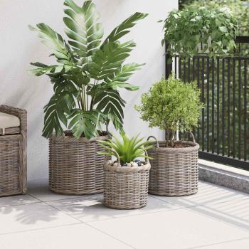 Blumentopfkorb mit Speicher 3 pcs Grau Kubu Rattan