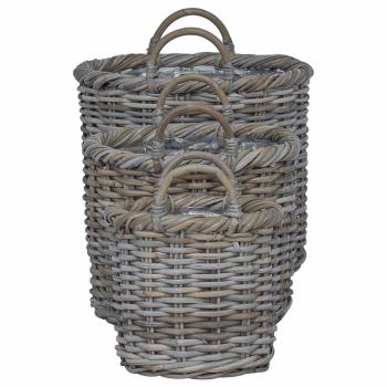 Blumentopfkorb mit Speicher 3 pcs Grau Kubu Rattan