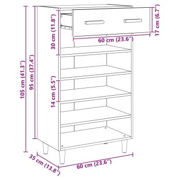Schuhschrank mit Regal Schwarz Eichen-Optik 60 x 35 x 105 cm