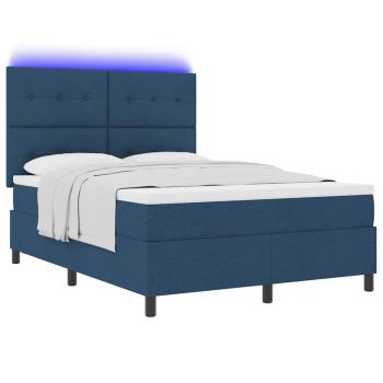 Boxspringbett mit LED-Lichtleisten Blau 140 x 190 cm Stoff