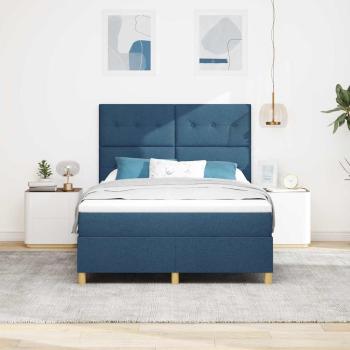 LED Boxspringbett mit Matratze Blau 140 x 190 cm Stoff