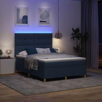 LED Boxspringbett mit Matratze Blau 140 x 190 cm Stoff