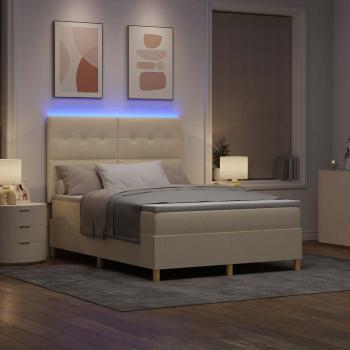 LED Boxspringbett mit Matratze Creme 160 x 200 cm Stoff