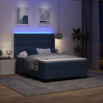 LED Boxspringbett mit Matratze Blau 140 x 190 cm Stoff