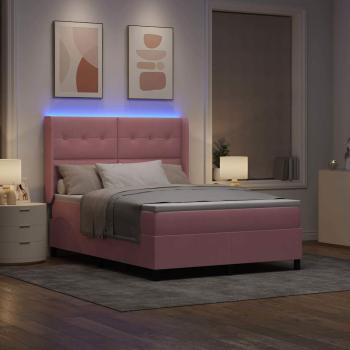 Boxspringbett mit LED-Lichtleisten Rosa 140 x 190 cm Samt