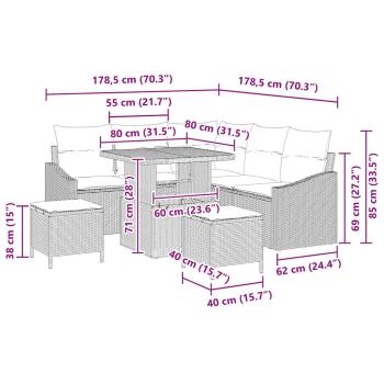 Garten-Sofa-Set mit Kissen mit Kissen 8 pcs Beige und Hellgrau