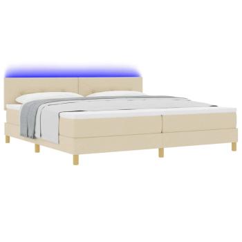 LED Boxspringbett mit Matratze mit LED Creme 200 x 200 cm Stoff