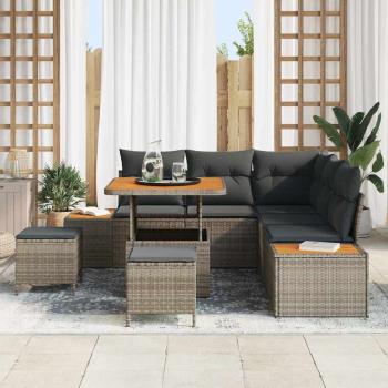Garten-Sofa-Set mit Kissen mit Speicher Grau Poly Rattan