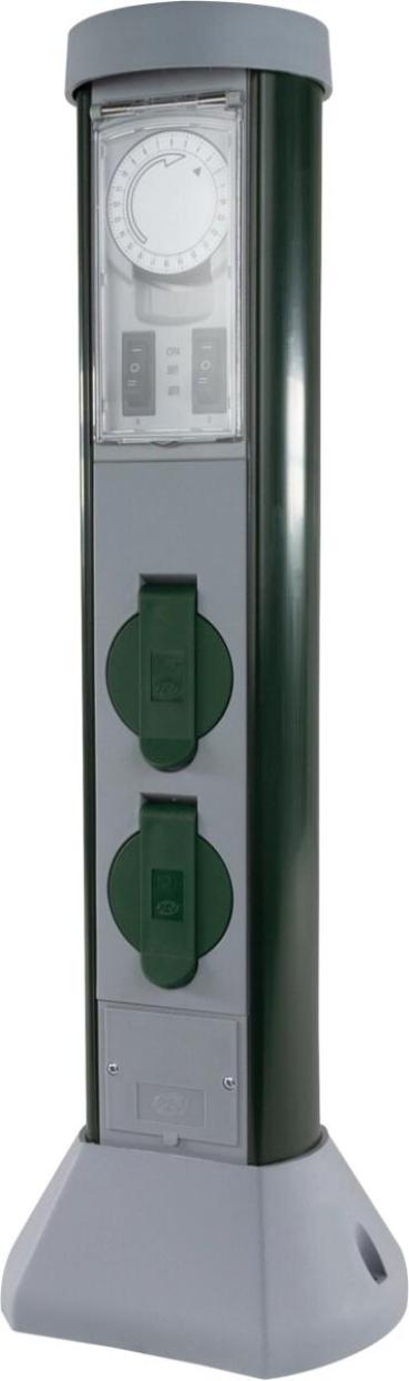 ARDEBO.de REV Greencraft Außensteckdose, 2-Fach mit Zeitschaltuhr, 5m Kabel, schwarz grün (0068206251)