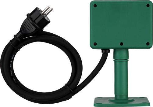 REV Erdspieß mit Steckdose, 2-Fach, 1,4m Kabel, IP44, mit Befestigungsplatte, grün-schwarz (0595004555)