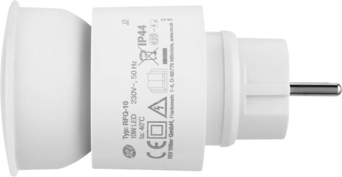 REV Steckdosenstrahler dimmbar, 10W, IP44, in 4 Stufen dimmbar 3% / 20% / 60% / 100%, weiß (2220001010)