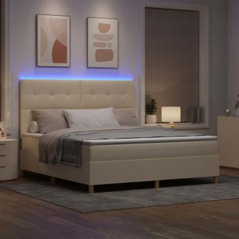 LED Boxspringbett mit Matratze Creme 180 x 200 cm Stoff