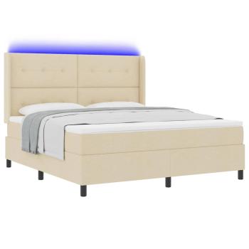 LED Boxspringbett mit Matratze Creme 180 x 200 cm Stoff