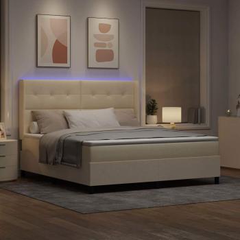 LED Boxspringbett mit Kopfteil Creme 180 x 200 cm Stoff