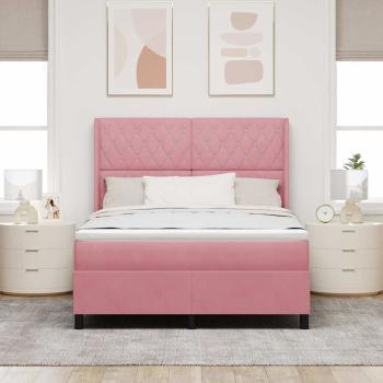 Boxspringbett mit LED-Lichtleisten Rosa 140 x 190 cm Samt