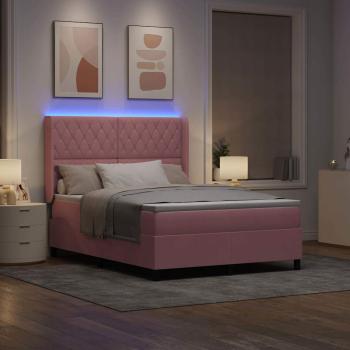 Boxspringbett mit LED-Lichtleisten Rosa 140 x 190 cm Samt