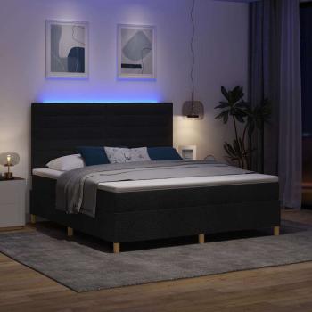 LED Boxspringbett mit Kopfteil Schwarz 180 x 200 cm Stoff