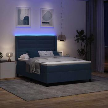 LED Boxspringbett mit Matratze Blau 140 x 190 cm Stoff