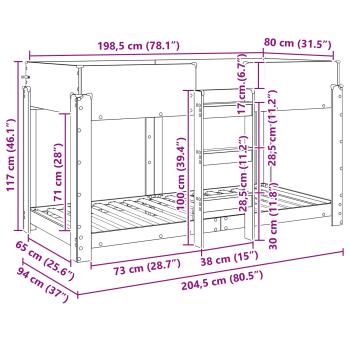 Etagenbett für Kinder Geräucherte Eiche 90 x 200 cm