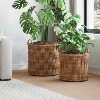 ARDEBO.de - Blumentopf Körbchen mit Speicher 2 pcs Braun Lacak Rattan