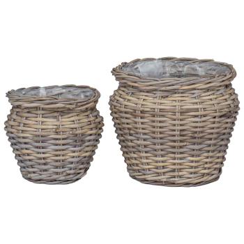 Blumentopfkorb mit Speicher 2 pcs Grau Lacak Rattan