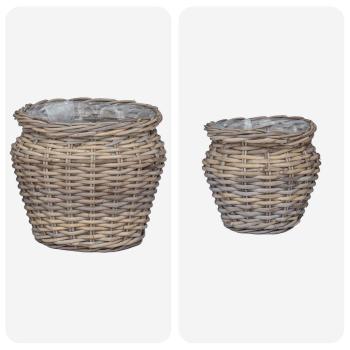 Blumentopfkorb mit Speicher 2 pcs Grau Lacak Rattan