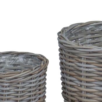 ARDEBO.de - Blumentopf Korb mit Speicher 2 pcs Grau Kubu Rattan