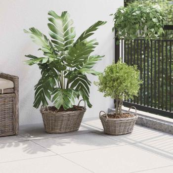 ARDEBO.de - Blumentopfkorb mit Speicher 2 pcs Grau Lacak Rattan