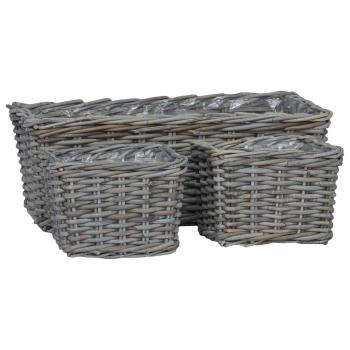Blumentopfkorb mit Speicher 3 pcs Grau Kubu Rattan
