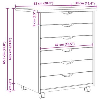 Rollcontainer mit Schubladen MOSS Klarlack 53 x 39 x 65,5 cm