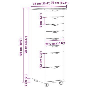 Rollcontainer mit Schubladen MOSS Klarlack 34 x 39 x 103 cm