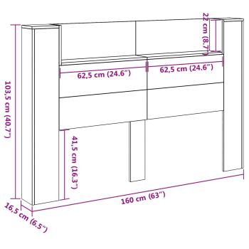 Kopfteil-Schrank mit LED Graues Sonoma Holzwerkstoff