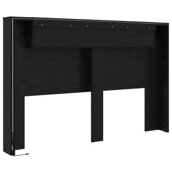 Kopfteil-Schrank mit LED Schwarze Eiche Holzwerkstoff