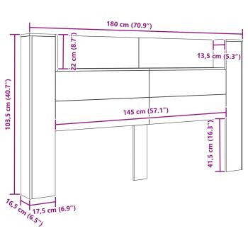 Kopfteil-Schrank mit LED Altholz 180 x 16,5 x 103,5 cm