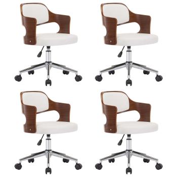 Drehbare Esszimmerstühle 4 Stk. Weiß Bugholz und Kunstleder