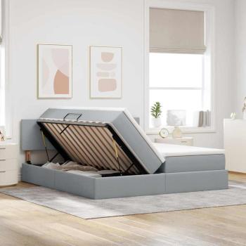 Aufbewahrungsbett mit Matratze Hellgrau 200 x 200 cm Kunstleder