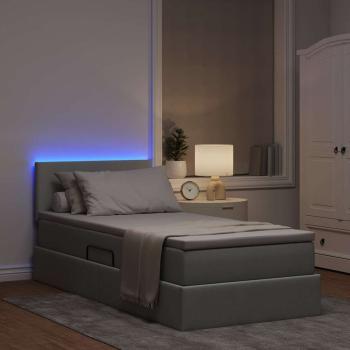 Bett mit Stauraum und LED mit LED Hellgrau 100 x 200 cm Stoff