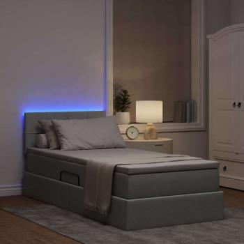 Bett mit Stauraum und LED mit LED Hellgrau 100 x 200 cm Stoff