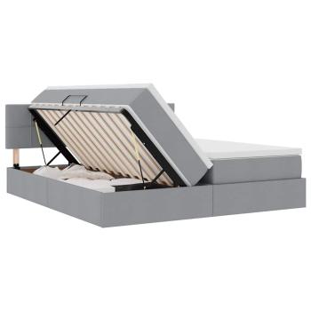 Bett mit LED-Lichtleisten Hellgrau 200 x 200 cm Stoff