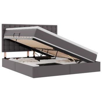 Bett mit Stauraum und LED mit LED Grau 160 x 200 cm Kunstleder