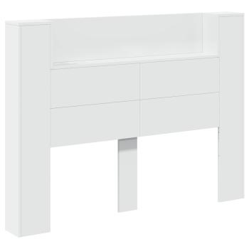 ARDEBO.de - Kopfteil-Schrank mit LED mit Regal Weiß 140 x 16,5 x 103,5 cm