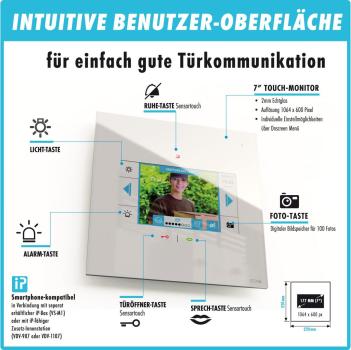 M-E VDV-1007-W 7 Zoll Monitor, Bildspeicher, Freisprechen, Sensortouch & mp3, weiß (41278)
