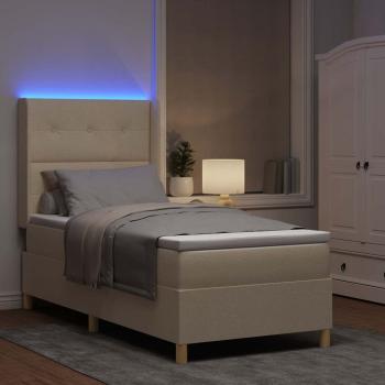 Boxspringbett mit LED-Lichtleisten Creme 100 x 200 cm Stoff