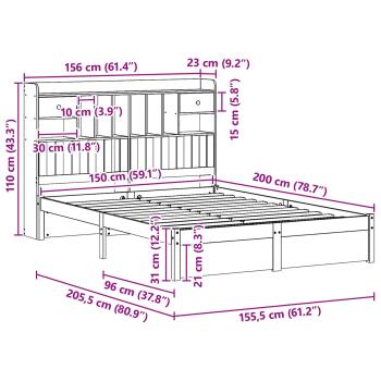 Bücherregal Bettgestell mit Kopfteil Wachsbraun 200 x 150 cm