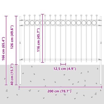 Ringzaun Schwarz 200 x 130 cm Pulverbeschichteter Stahl