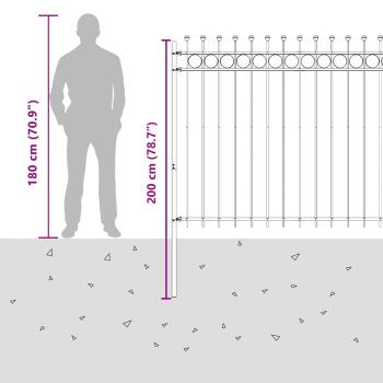 Ringzaun Schwarz 200 x 200 cm Pulverbeschichteter Stahl