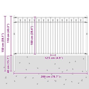 Spitzenzaun Schwarz 200 x 150 cm Pulverbeschichteter Stahl
