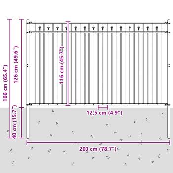 Spitzenzaun Schwarz 200 x 166 cm Pulverbeschichteter Stahl